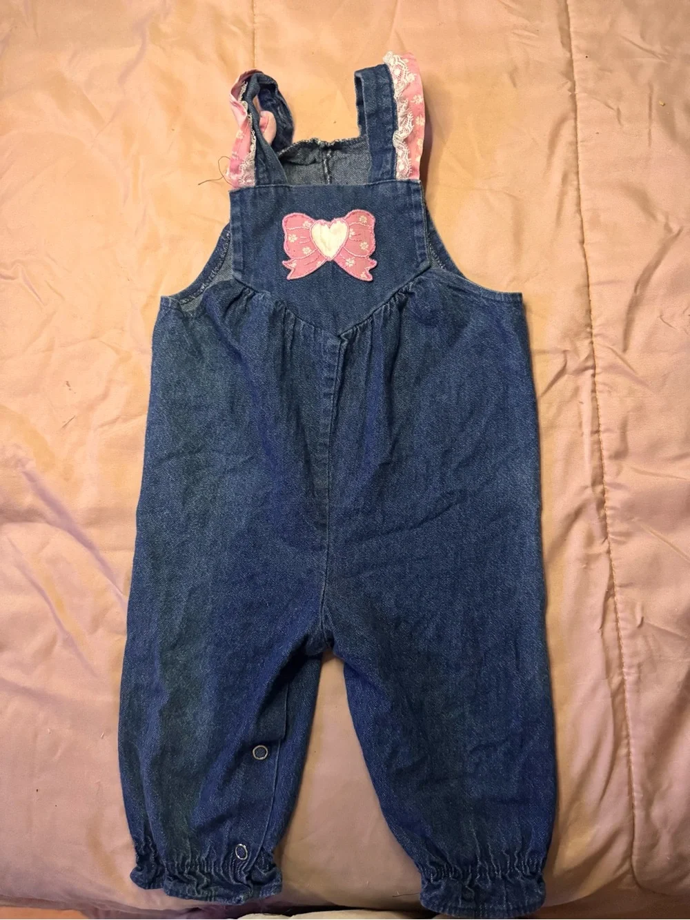 VTG Winnie the Pooh Denim Pink Bow Overalls for Kids